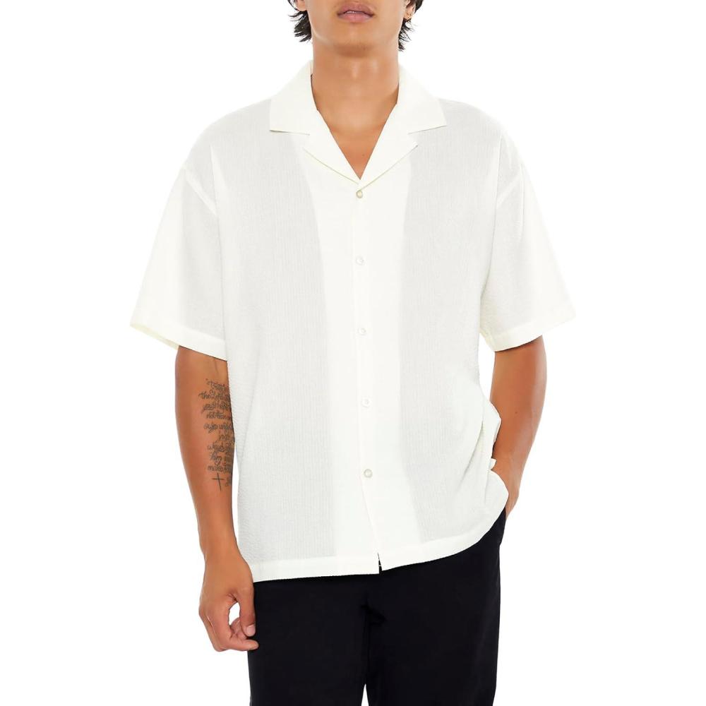 image:imageForever 21 Mens Textured Rayon Cuban Collar ShirtCream