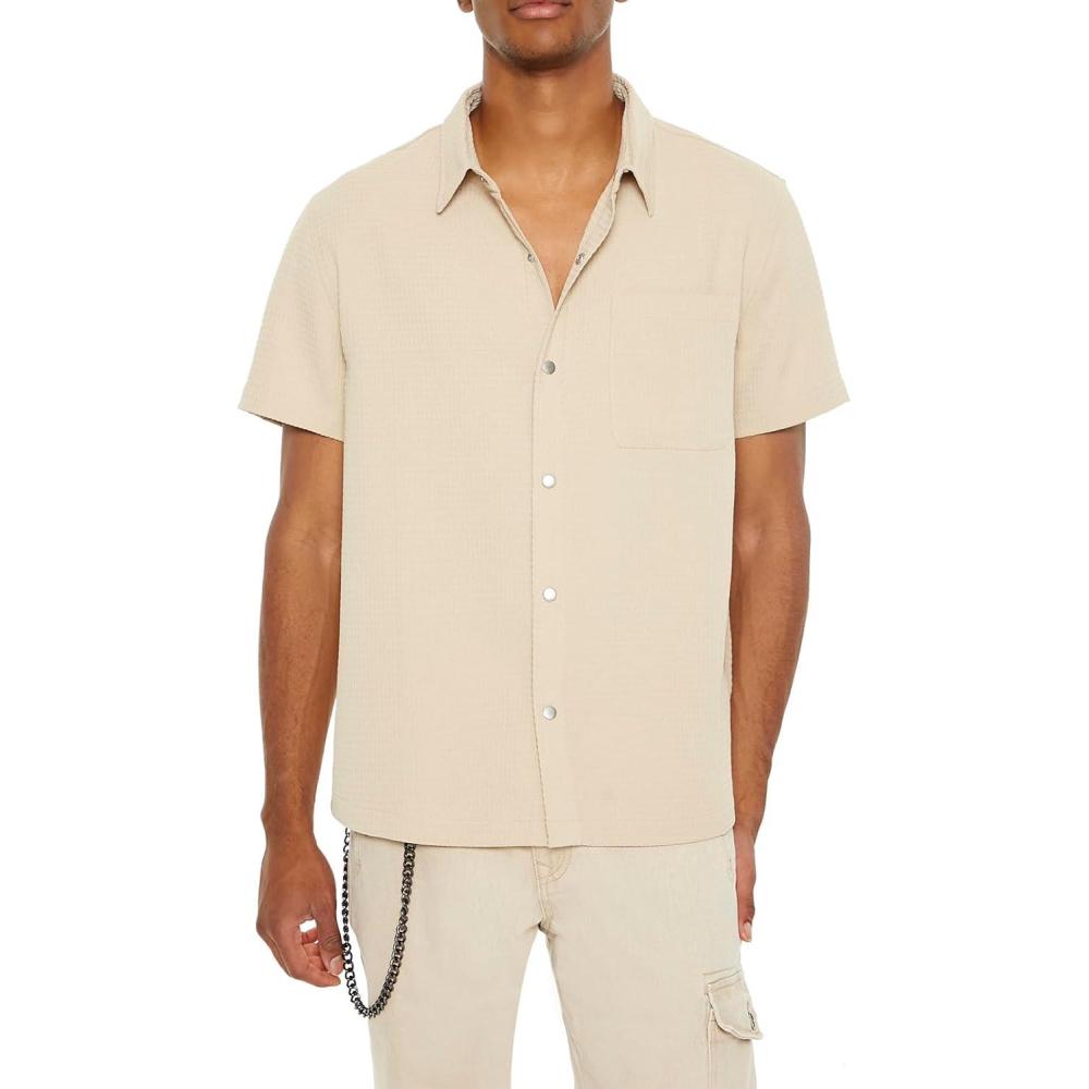 image:imageForever 21 Mens Textured ShortSleeve ShirtTaupe
