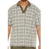 Forever 21 Mens Textured Geo V-Neck Polo Shirt(Olive)