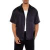 Forever 21 Men’s Satin Chain-Stitched Embroidered Shirt(Black)