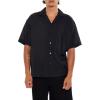 Forever 21 Men’s Textured Rayon Cuban Collar Shirt(Black)