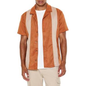 Forever 21 Men’s Faux Suede Colorblock Button-Front Shirt(Deep Taupe)