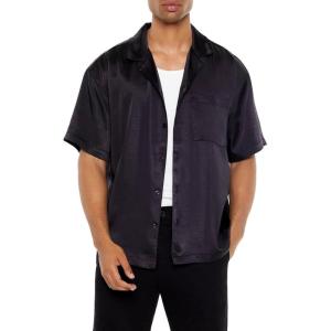 Forever 21 Men’s Satin Chain-Stitched Embroidered Shirt(Black)