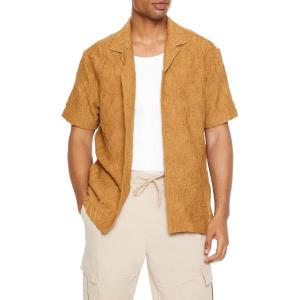 Forever 21 Men’s Textured Cuban Collar Shirt(Light Brown)