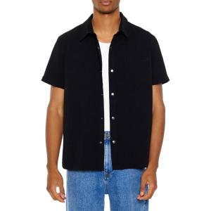 Forever 21 Mens Textured Short-Sleeve Shirt(Black)