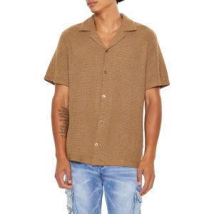 Forever 21 Mens Textured Short-Sleeve Shirt(Deep Taupe)