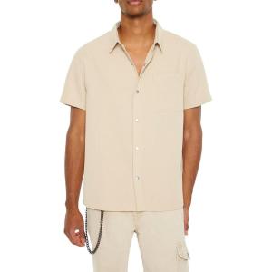 Forever 21 Mens Textured Short-Sleeve Shirt(Taupe)