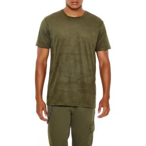 Forever 21 Mens Velour Curved-Hem Tee(Olive)
