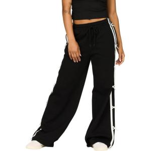 Forever 21 Women’s Fleece Wide Leg Printed Pant with Bow Applique, Black, Medium