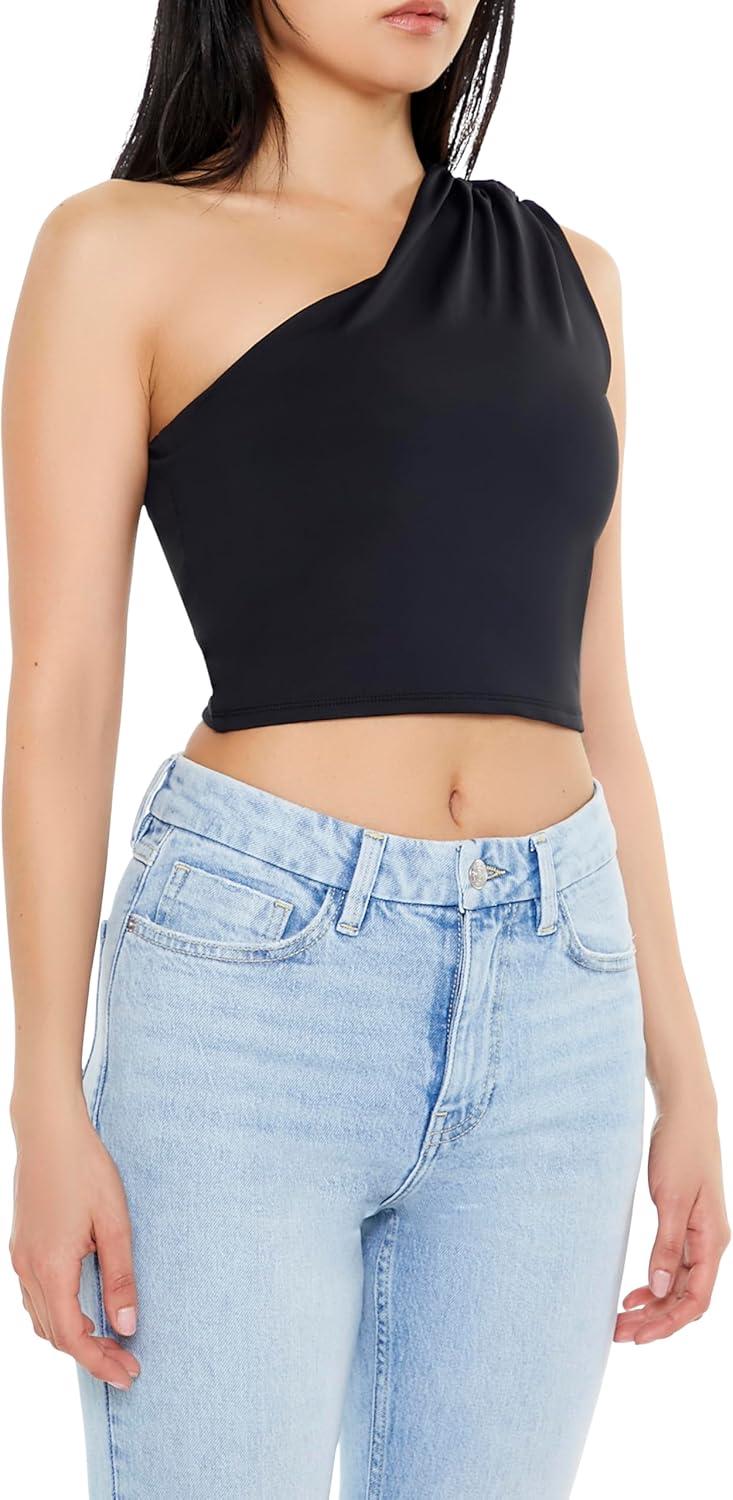image:imageForever 21 Womens Ruched OneShoulder Crop TopBlack