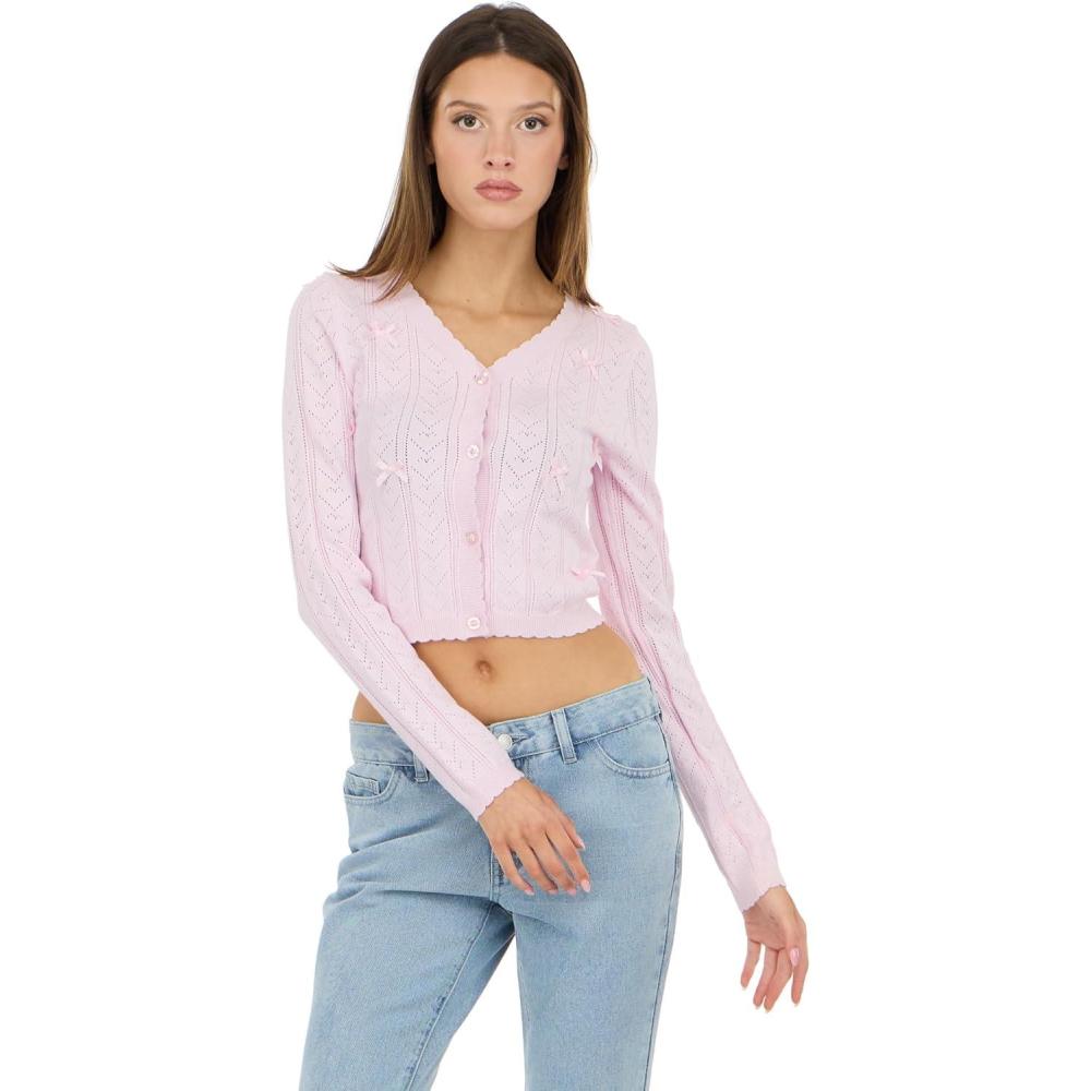 image:imageForever 21 Womens Pointelle Cardigan Sweater with Scalloped HemPink