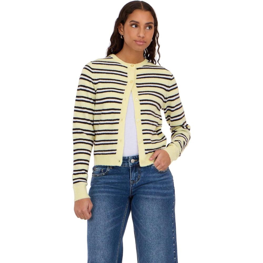 image:imageForever 21 Womens Striped Cardigan Sweater  Classic Knit Long Sleeve Button Front Layer for Casual and Everyday WearYellow