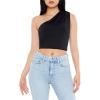 Forever 21 Women’s Ruched One-Shoulder Crop Top(Black)