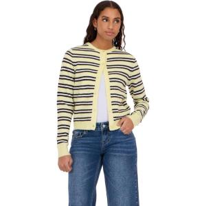 Forever 21 Women’s Striped Cardigan Sweater – Classic Knit Long Sleeve Button Front Layer for Casual and Everyday Wear(Yellow)