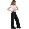 Forever 21 Women’s Low Rise Wide Leg Denim Pant with Stud Details(Black)