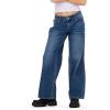 Forever 21 Women’s Low Rise Wide Leg Denim Pant with Stud Details(Blue)