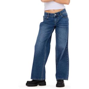Forever 21 Women’s Low Rise Wide Leg Denim Pant with Stud Details(Blue)