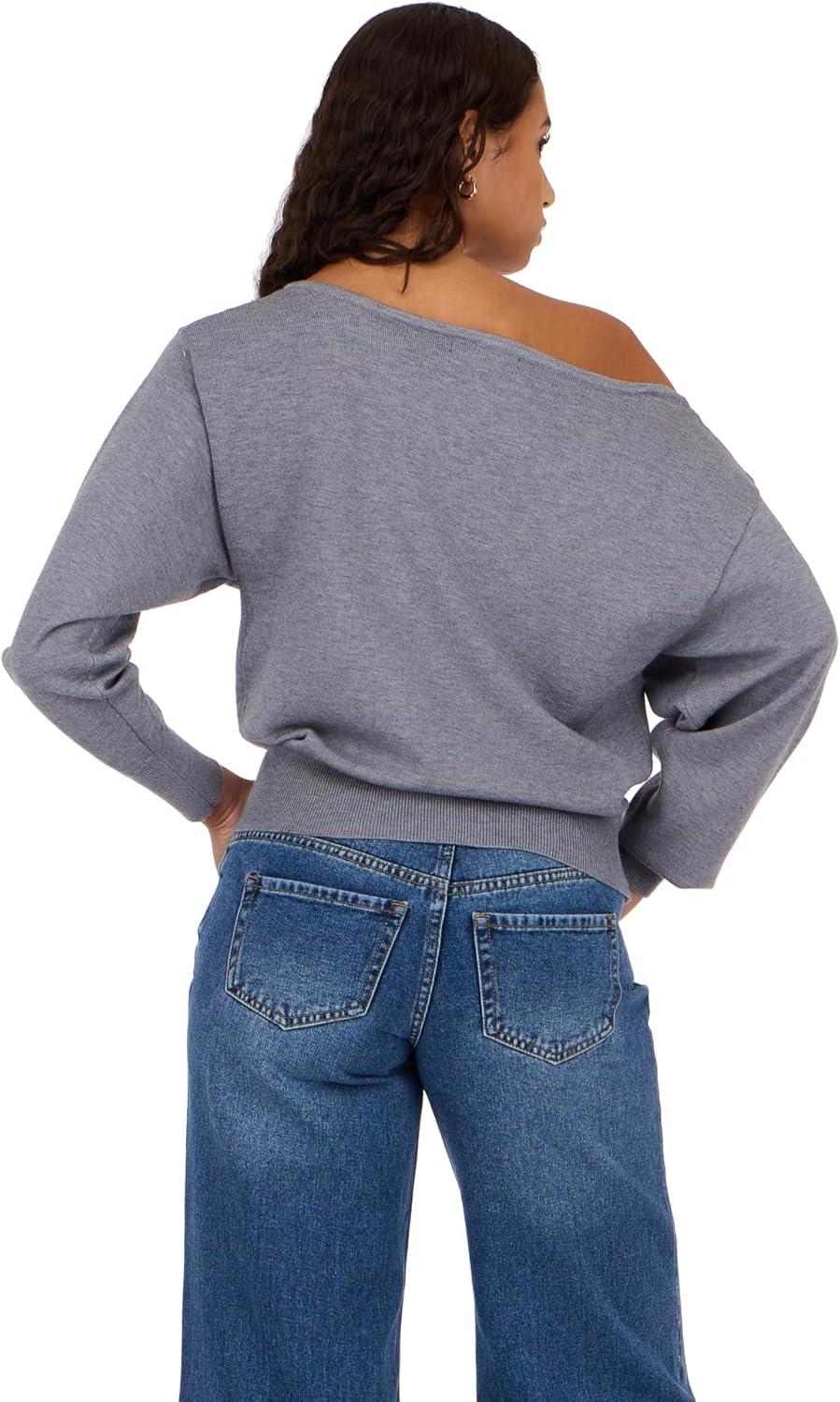 image:imageForever 21 Womens Off Shoulder Slouchy Sweater with High Rib StartGrey