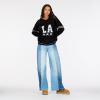 Forever 21 Women’s Off Shoulder Crochet Oversize Sweater with Intarsia Graphic on Front.(Black)