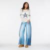 Forever 21 Women’s Off Shoulder Crochet Oversize Sweater with Intarsia Graphic on Front.(Ivory)