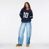 Forever 21 Women’s Off Shoulder Crochet Oversize Sweater with Intarsia Graphic on Front.(Navy)