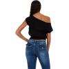 Forever 21 Women’s Off The Shoulder Short Sleeve Sweater with Rib Waist, Black, X-Small