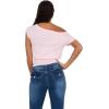 Forever 21 Women’s Off The Shoulder Short Sleeve Sweater with Rib Waist(Pink)