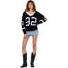 Forever 21 Women’s Oversized Vasity V-Neck Sweater(Black)