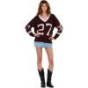 Forever 21 Women’s Oversized Vasity V-Neck Sweater(Brown)