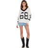 Forever 21 Women’s Oversized Vasity V-Neck Sweater(Ivory)