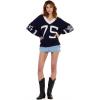 Forever 21 Women’s Oversized Vasity V-Neck Sweater(Navy)