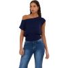 Forever 21 Women’s Off The Shoulder Short Sleeve Sweater with Rib Waist(Navy)