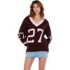 Forever 21 Women’s Oversized Vasity V-Neck Sweater(Brown)