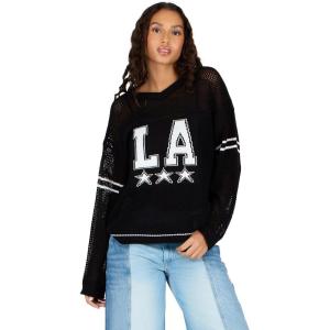 Forever 21 Women’s Off Shoulder Crochet Oversize Sweater with Intarsia Graphic on Front.(Black)
