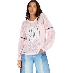 Forever 21 Women’s Off Shoulder Crochet Oversize Sweater with Intarsia Graphic on Front.(Pink)