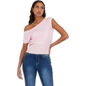 Forever 21 Women’s Off The Shoulder Short Sleeve Sweater with Rib Waist(Pink)