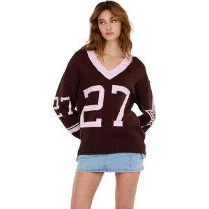 Forever 21 Women’s Oversized Vasity V-Neck Sweater(Brown)