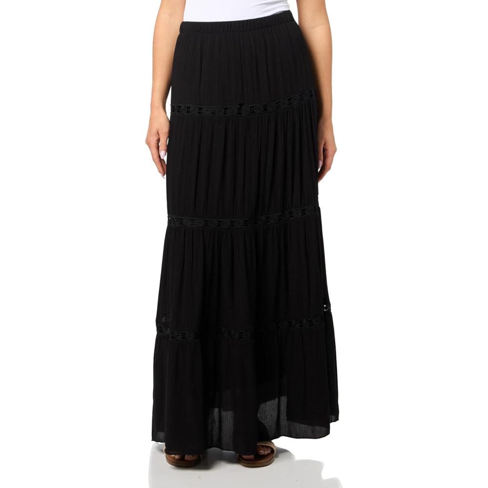 image:imageForever 21 Womens Tiered Maxi Skirt with Lace InsertsBlack