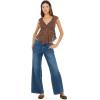 Forever 21 Women’s Frill Lace Top with V-Neckline Pleated Hem Petal Sleeves and Built-in Bra(Brown)