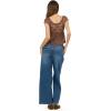 Forever 21 Women’s Frill Lace Top with V-Neckline Pleated Hem Petal Sleeves and Built-in Bra(Brown)