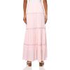 Forever 21 Womens Tiered Maxi Skirt with Lace Inserts(Pink)