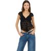 Forever 21 Women’s Frill Lace Top with V-Neckline Pleated Hem Petal Sleeves and Built-in Bra(Black)