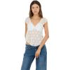 Forever 21 Women’s Frill Lace Top with V-Neckline Pleated Hem Petal Sleeves and Built-in Bra(Ivory)