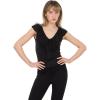 Forever 21 Womens V Neck Top with Self Fringe and Tie(Black)