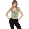 Forever 21 Womens V Neck Top with Self Fringe and Tie(Green)