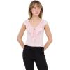Forever 21 Womens V Neck Top with Self Fringe and Tie(Pink)
