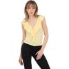 Forever 21 Womens V Neck Top with Self Fringe and Tie(Yellow)