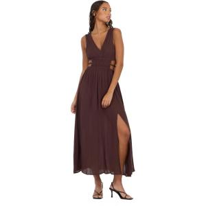Forever 21 Women’s Plus Size Plunging V-Neck Maxi Dress(Brown)