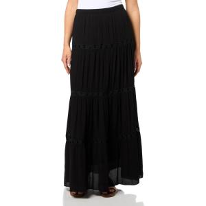 Forever 21 Womens Tiered Maxi Skirt with Lace Inserts(Black)