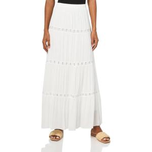 Forever 21 Womens Tiered Maxi Skirt with Lace Inserts(Ivory)